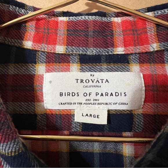 Trovata Birds Of Paradis | Logan Henley Plaid Popover Top Button Blouse Size L - Picture 3 of 10